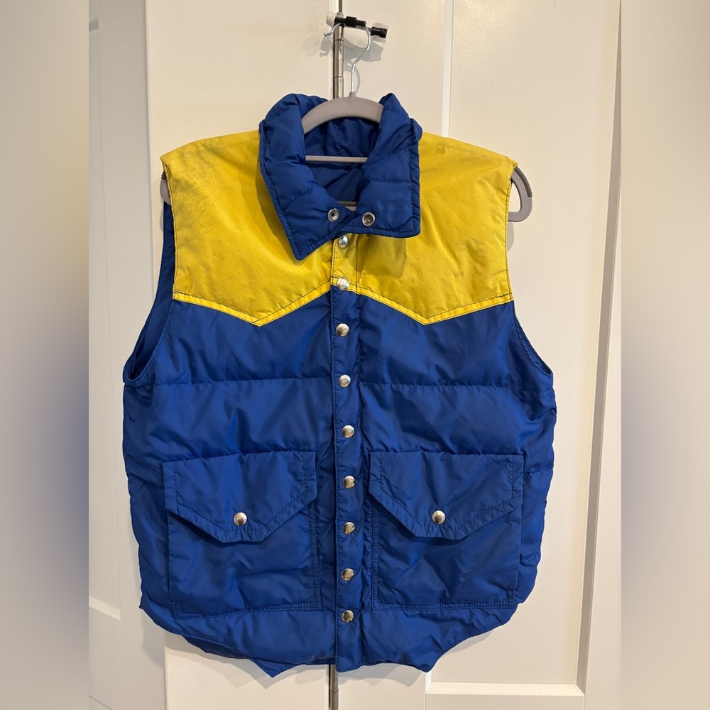 Vintage Blue and Yellow Puffer Vest. Action Sportswear by Mustang. Size S
